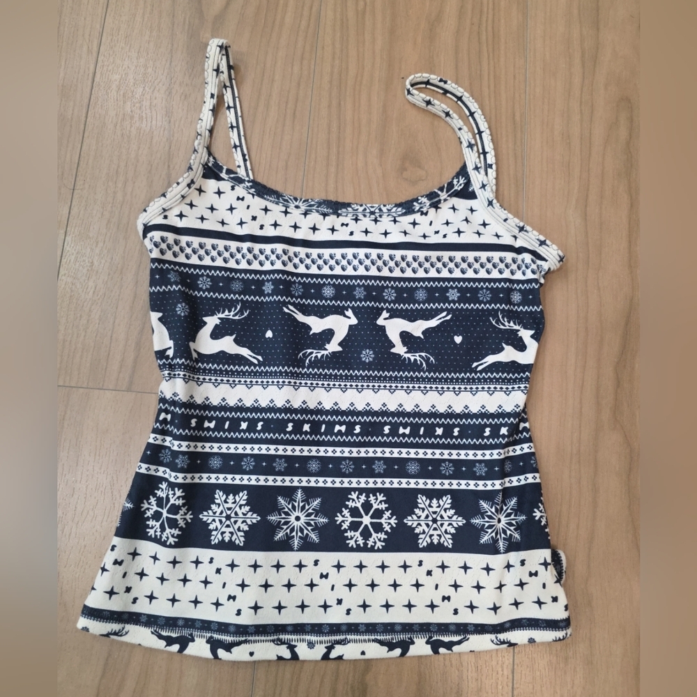 SKIMS Logo Plush Pointelle Camisole Navy Deer Medium